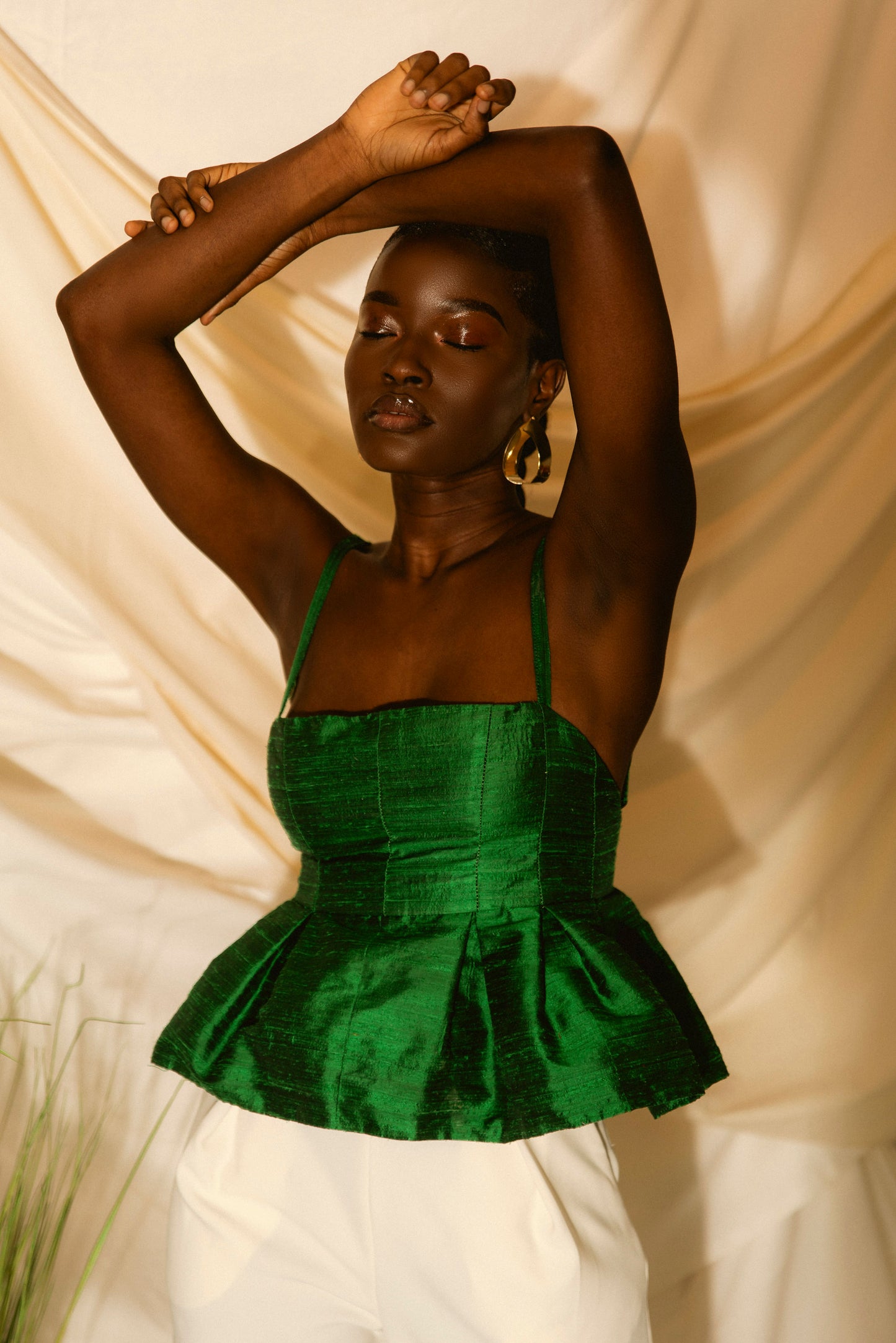 Emerald silk Peplum Top